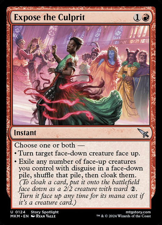 This Is An Image Of The Magic The Gathering Card Expose the Culprit From The Set Murders at Karlov Manor - Designed By Artist Ryan Valle