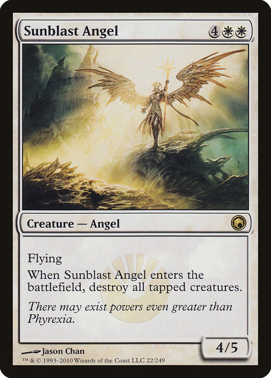 This Is An Image Of The Magic The Gathering Card Sunblast Angel From The Set Forgotten Realms Commander - Designed By Artist Jason Chan