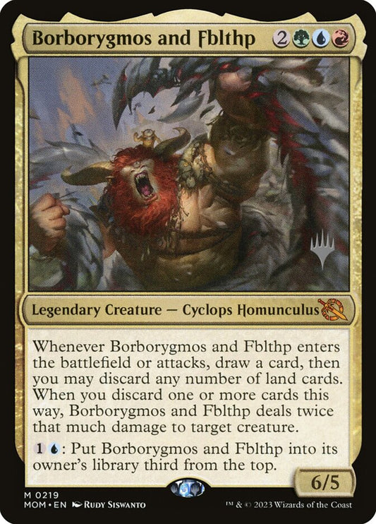 This Is An Image Of The Magic The Gathering Card Borborygmos and Fblthp From The Set March of the Machine - Designed By Artist Rudy Siswanto