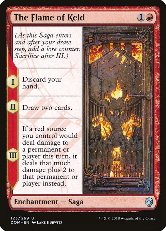 This Is An Image Of The Magic The Gathering Card The Flame of Keld From The Set Dominaria - Designed By Artist Lake Hurwitz