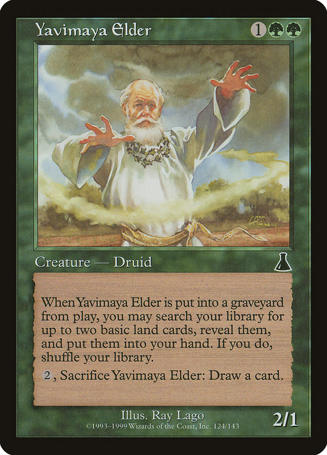 This Is An Image Of The Magic The Gathering Card Yavimaya Elder From The Set Duskmourn: House of Horror Commander - Designed By Artist Matt Cavotta