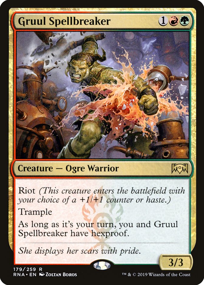 This Is An Image Of The Magic The Gathering Card Gruul Spellbreaker From The Set Ravnica Allegiance - Designed By Artist Zoltan Boros