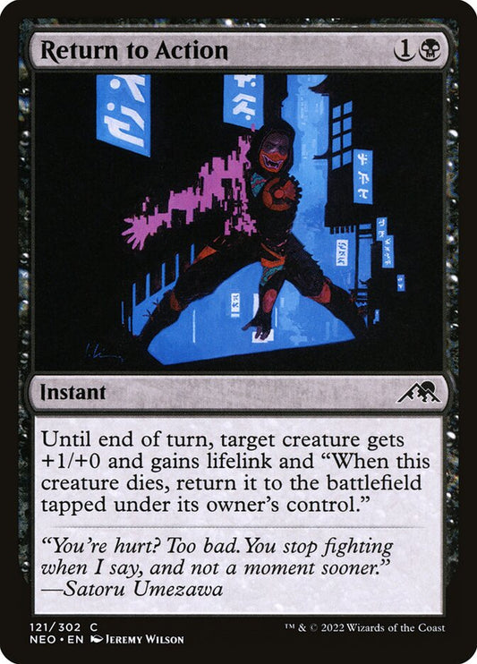 This Is An Image Of The Magic The Gathering Card Return to Action From The Set Kamigawa: Neon Dynasty - Designed By Artist Jeremy Wilson