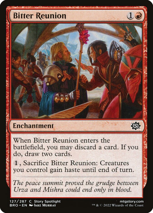 This Is An Image Of The Magic The Gathering Card Bitter Reunion From The Set Outlaws of Thunder Junction Commander - Designed By Artist Jake Murray