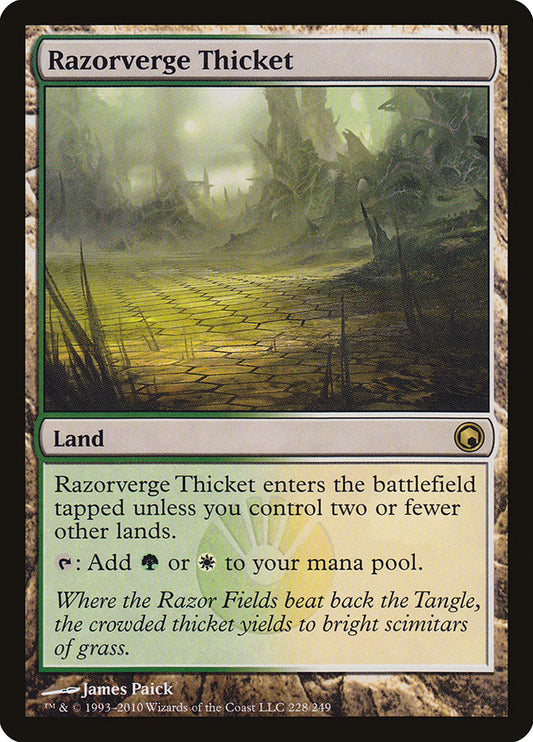 This Is An Image Of The Magic The Gathering Card Razorverge Thicket From The Set Phyrexia: All Will Be One - Designed By Artist Randy Gallegos