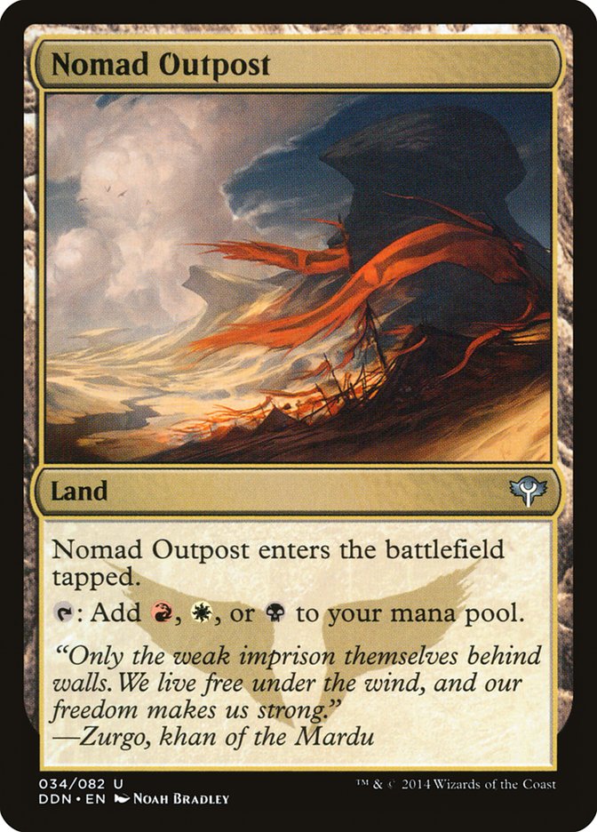 This Is An Image Of The Magic The Gathering Card Nomad Outpost From The Set Tarkir: Dragonstorm - Designed By Artist Alayna Danner