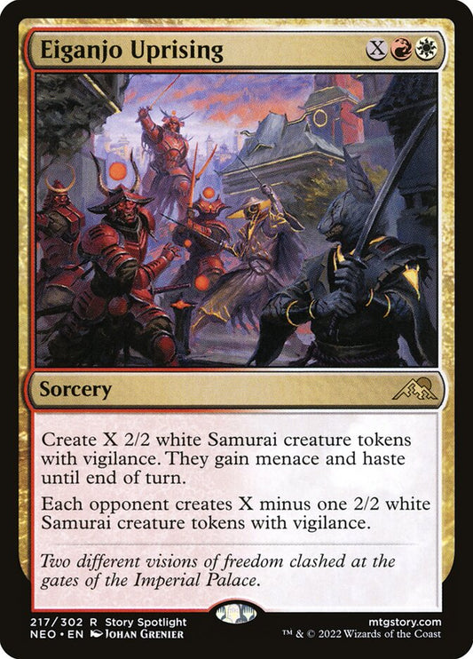 This Is An Image Of The Magic The Gathering Card Eiganjo Uprising From The Set Kamigawa: Neon Dynasty - Designed By Artist Johan Grenier