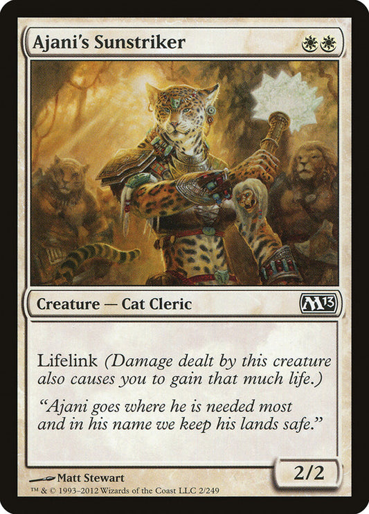 This Is An Image Of The Magic The Gathering Card Ajani's Sunstriker From The Set Conspiracy - Designed By Artist Matt Stewart