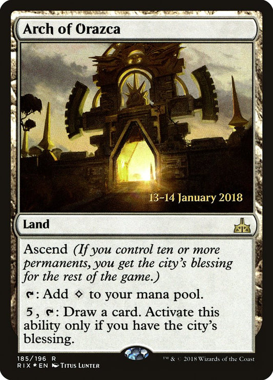 This Is An Image Of The Magic The Gathering Card Arch of Orazca From The Set The Lost Caverns of Ixalan Commander - Designed By Artist Titus Lunter