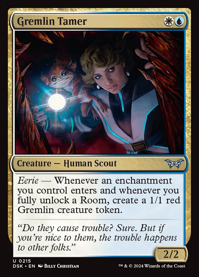 This Is An Image Of The Magic The Gathering Card Gremlin Tamer From The Set Duskmourn: House of Horror - Designed By Artist Billy Christian