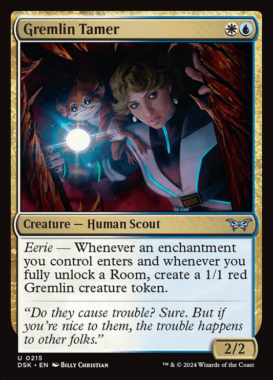 This Is An Image Of The Magic The Gathering Card Gremlin Tamer From The Set Duskmourn: House of Horror - Designed By Artist Billy Christian