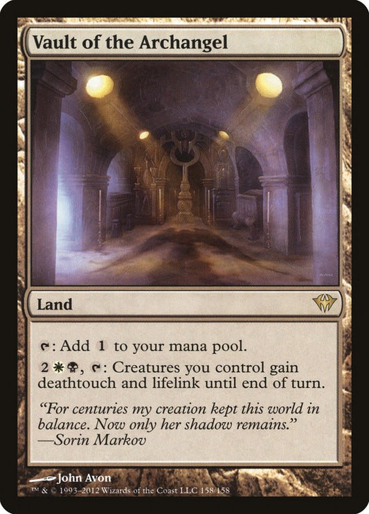 This Is An Image Of The Magic The Gathering Card Vault of the Archangel From The Set Tarkir: Dragonstorm Commander - Designed By Artist John Avon