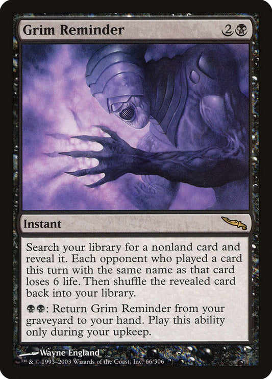This Is An Image Of The Magic The Gathering Card Grim Reminder From The Set Mirrodin - Designed By Artist Wayne England