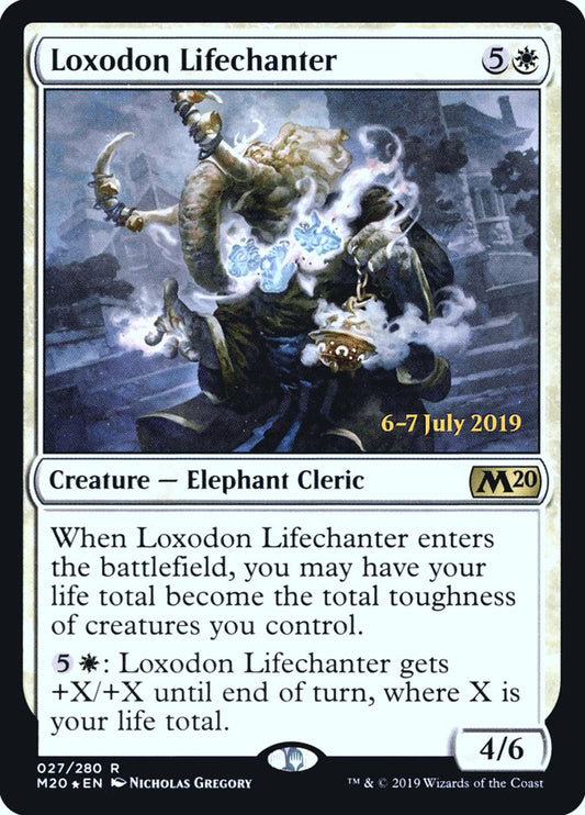 This Is An Image Of The Magic The Gathering Card Loxodon Lifechanter From The Set Core Set 2020 - Designed By Artist Nicholas Gregory