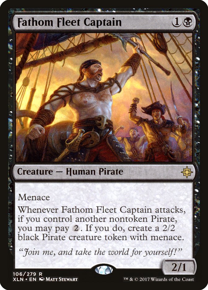 This Is An Image Of The Magic The Gathering Card Fathom Fleet Captain From The Set The Lost Caverns of Ixalan Commander - Designed By Artist Matt Stewart