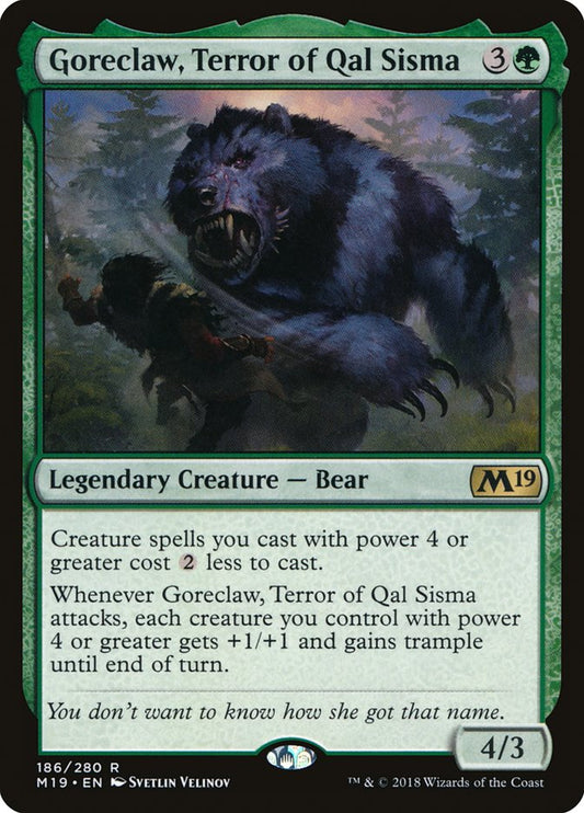 This Is An Image Of The Magic The Gathering Card Goreclaw, Terror of Qal Sisma From The Set Commander Masters - Designed By Artist Svetlin Velinov