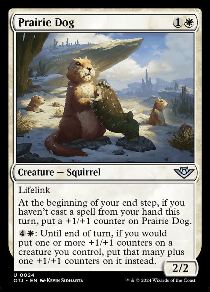 This Is An Image Of The Magic The Gathering Card Prairie Dog From The Set Outlaws of Thunder Junction - Designed By Artist Kevin Sidharta