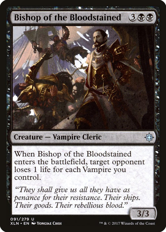 This Is An Image Of The Magic The Gathering Card Bishop of the Bloodstained From The Set Ixalan - Designed By Artist Yongjae Choi