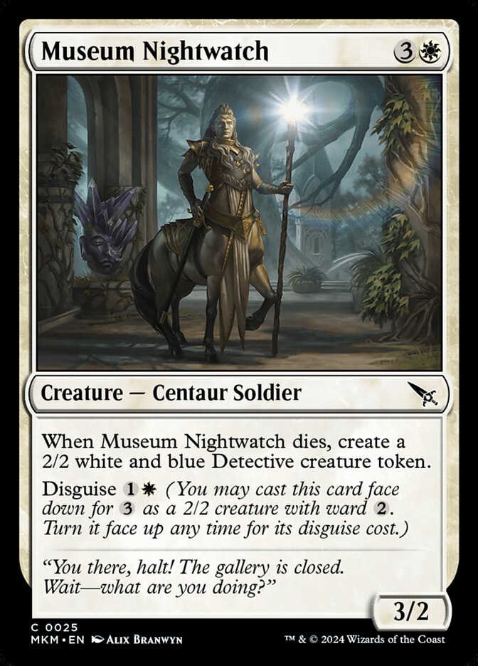This Is An Image Of The Magic The Gathering Card Museum Nightwatch From The Set Murders at Karlov Manor - Designed By Artist Alix Branwyn