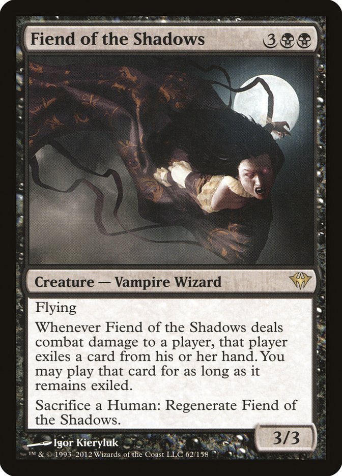 This Is An Image Of The Magic The Gathering Card Fiend of the Shadows From The Set Forgotten Realms Commander - Designed By Artist Igor Kieryluk