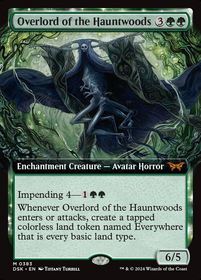 This Is An Image Of The Magic The Gathering Card Overlord of the Hauntwoods From The Set Duskmourn: House of Horror - Designed By Artist Tiffany Turrill