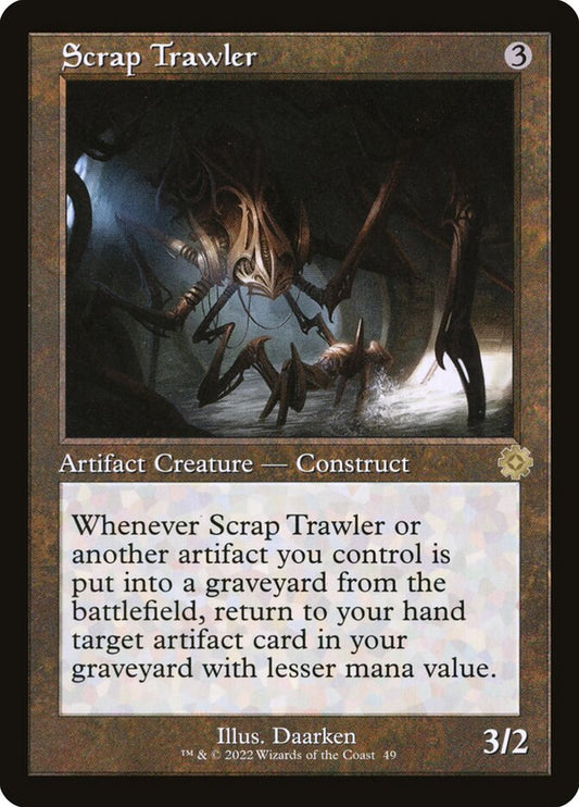 This Is An Image Of The Magic The Gathering Card Scrap Trawler From The Set March of the Machine Commander - Designed By Artist Daarken