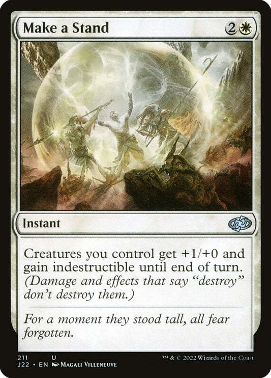 This Is An Image Of The Magic The Gathering Card Make a Stand From The Set Foundations - Designed By Artist Magali Villeneuve