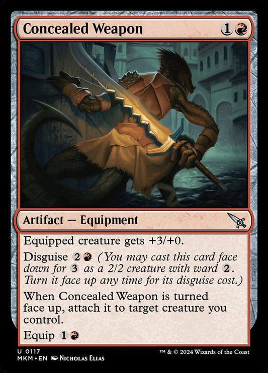 This Is An Image Of The Magic The Gathering Card Concealed Weapon From The Set Murders at Karlov Manor - Designed By Artist Nicholas Elias