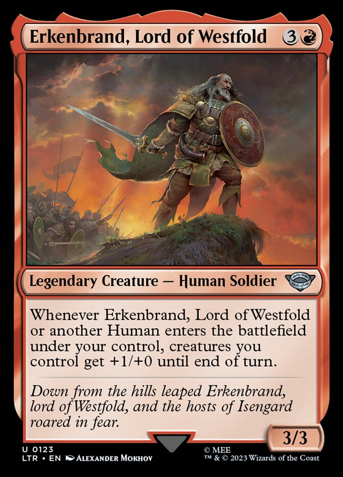 This Is An Image Of The Magic The Gathering Card Erkenbrand, Lord of Westfold From The Set The Lord of the Rings: Tales of Middle-earth - Designed By Artist Alexander Mokhov