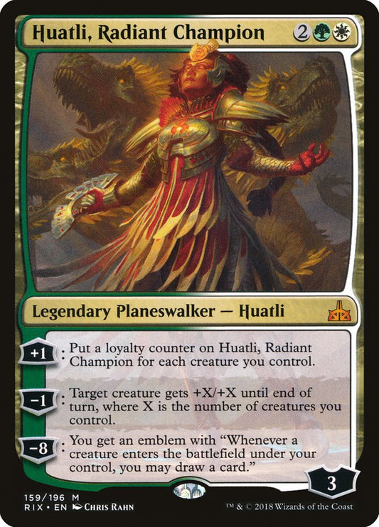 This Is An Image Of The Magic The Gathering Card Huatli, Radiant Champion From The Set Rivals of Ixalan - Designed By Artist Chris Rahn