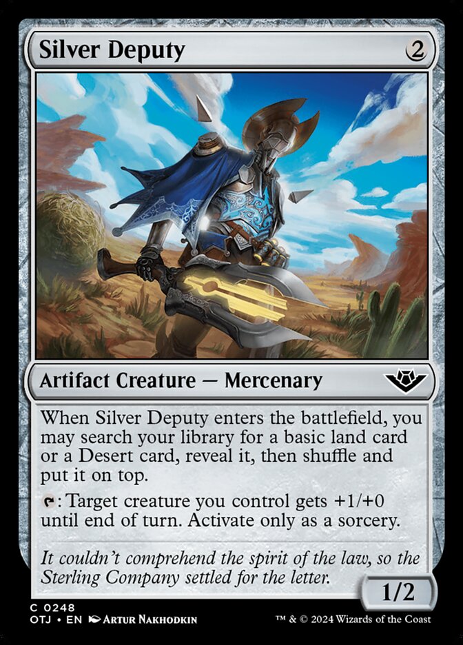 This Is An Image Of The Magic The Gathering Card Silver Deputy From The Set Outlaws of Thunder Junction - Designed By Artist Artur Nakhodkin