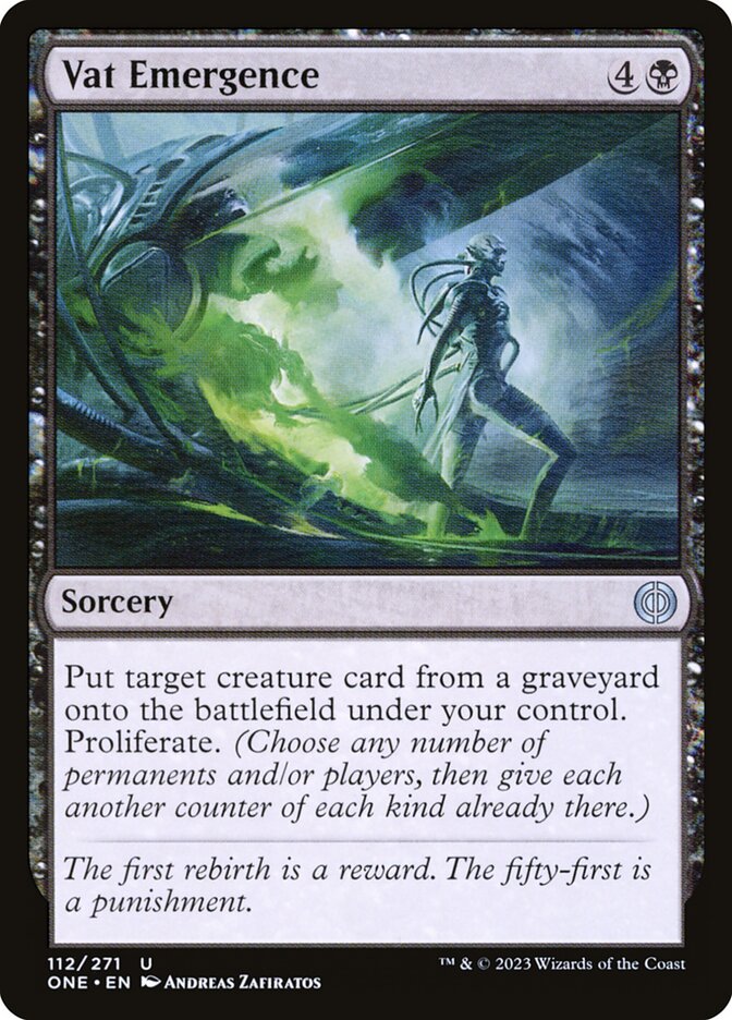 This Is An Image Of The Magic The Gathering Card Vat Emergence From The Set Phyrexia: All Will Be One - Designed By Artist Andreas Zafiratos