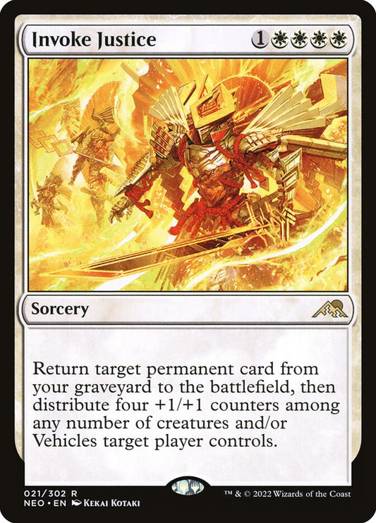 This Is An Image Of The Magic The Gathering Card Invoke Justice From The Set Kamigawa: Neon Dynasty - Designed By Artist Kekai Kotaki