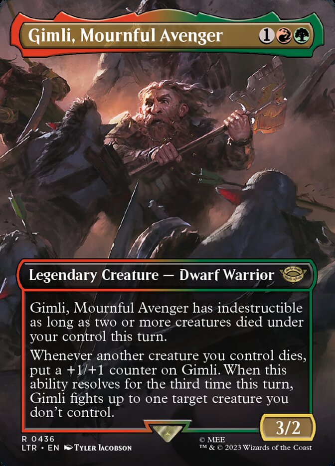 This Is An Image Of The Magic The Gathering Card Gimli, Mournful Avenger From The Set The Lord of the Rings: Tales of Middle-earth - Designed By Artist Bartłomiej Gaweł
