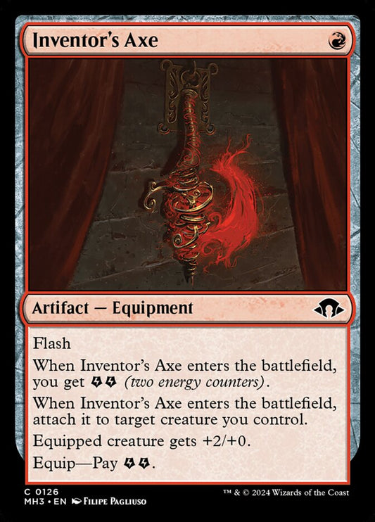 This Is An Image Of The Magic The Gathering Card Inventor's Axe From The Set Modern Horizons 3 - Designed By Artist Filipe Pagliuso