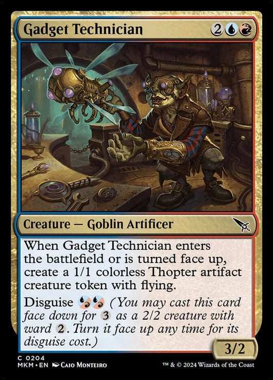 This Is An Image Of The Magic The Gathering Card Gadget Technician From The Set Murders at Karlov Manor - Designed By Artist Caio Monteiro