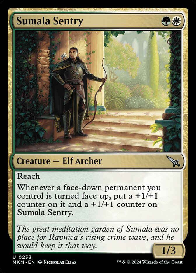 This Is An Image Of The Magic The Gathering Card Sumala Sentry From The Set Murders at Karlov Manor - Designed By Artist Nicholas Elias
