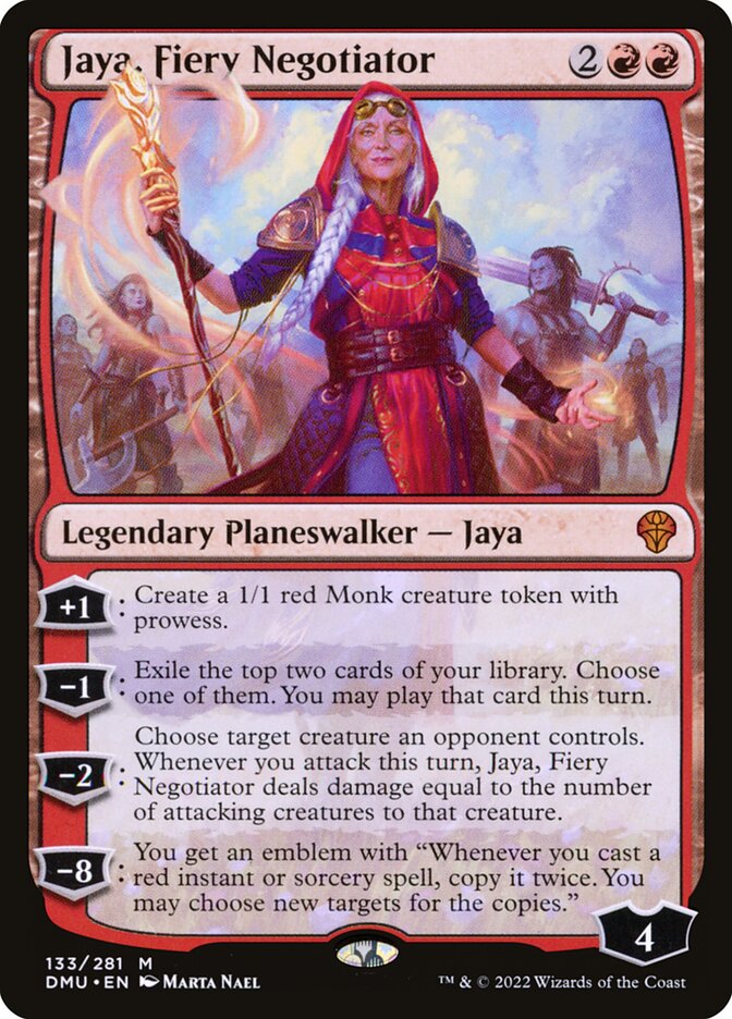 This Is An Image Of The Magic The Gathering Card Jaya, Fiery Negotiator From The Set Dominaria United - Designed By Artist Marta Nael