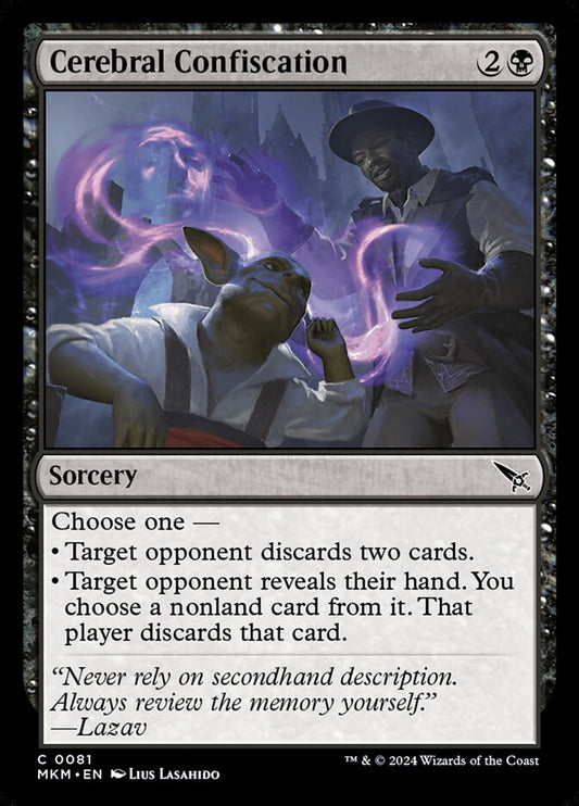 This Is An Image Of The Magic The Gathering Card Cerebral Confiscation From The Set Murders at Karlov Manor - Designed By Artist Lius Lasahido