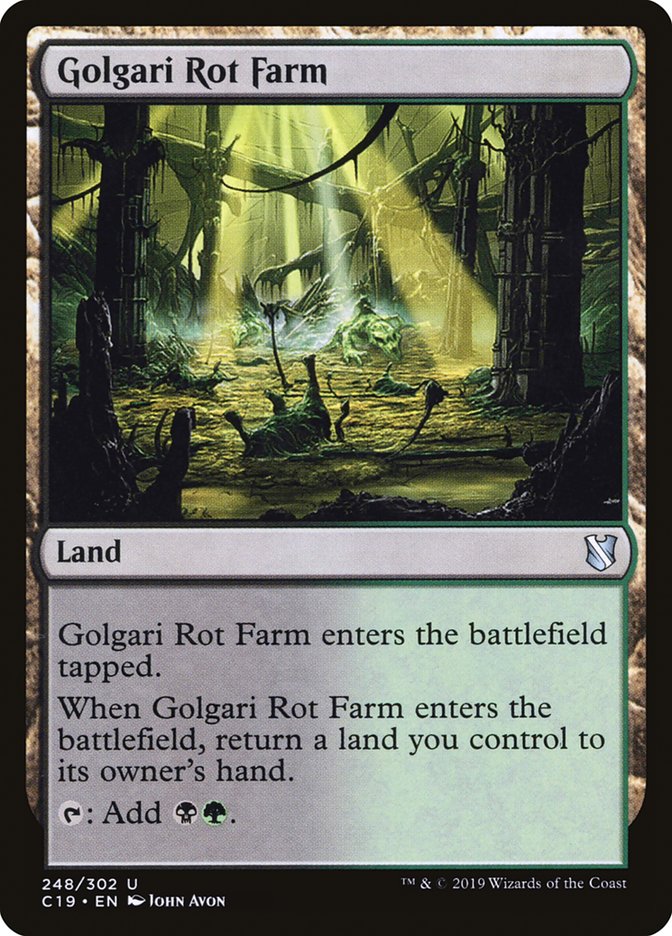 This Is An Image Of The Magic The Gathering Card Golgari Rot Farm From The Set Tarkir: Dragonstorm Commander - Designed By Artist John Avon