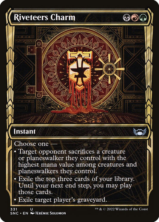 This Is An Image Of The Magic The Gathering Card Riveteers Charm From The Set Streets of New Capenna - Designed By Artist Steve Argyle
