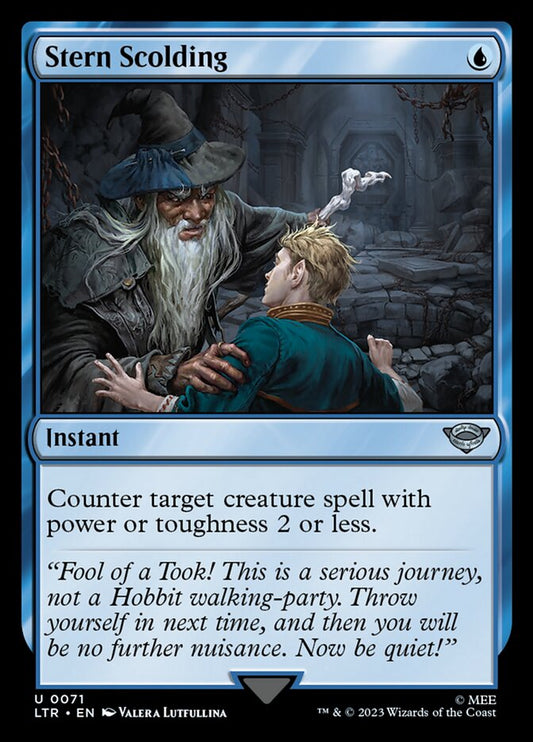This Is An Image Of The Magic The Gathering Card Stern Scolding From The Set The Lord of the Rings: Tales of Middle-earth - Designed By Artist Valera Lutfullina