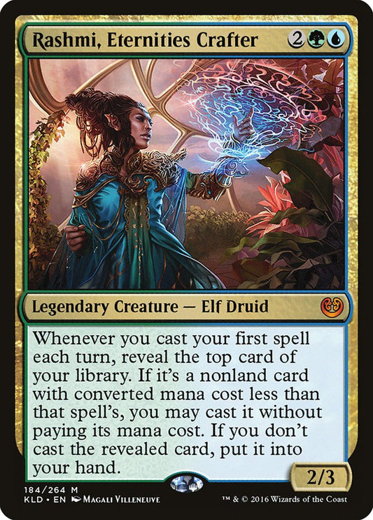 This Is An Image Of The Magic The Gathering Card Rashmi, Eternities Crafter From The Set Duskmourn: House of Horror Commander - Designed By Artist Magali Villeneuve