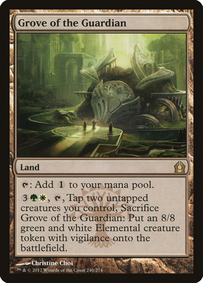 This Is An Image Of The Magic The Gathering Card Grove of the Guardian From The Set Return to Ravnica - Designed By Artist Christine Choi