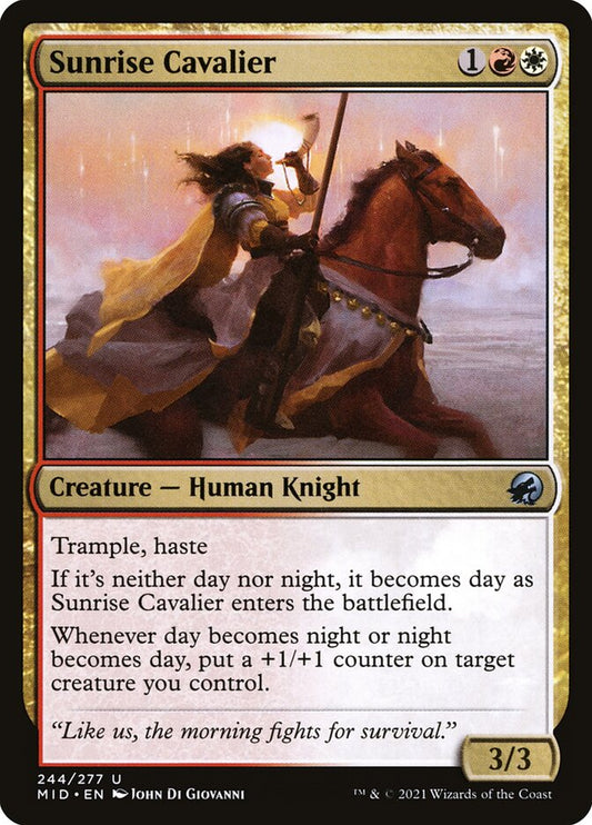 This Is An Image Of The Magic The Gathering Card Sunrise Cavalier From The Set Innistrad: Midnight Hunt - Designed By Artist John Di Giovanni