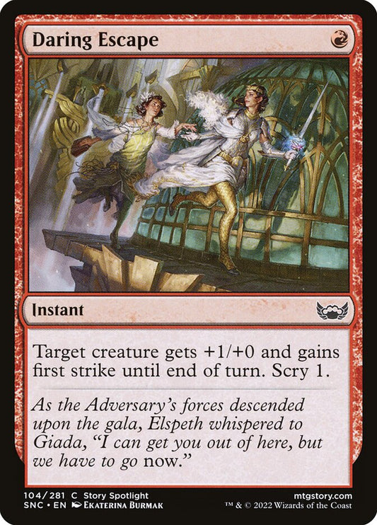 This Is An Image Of The Magic The Gathering Card Daring Escape From The Set Streets of New Capenna - Designed By Artist Ekaterina Burmak