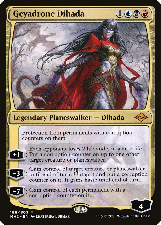 This Is An Image Of The Magic The Gathering Card Geyadrone Dihada From The Set Modern Horizons 2 - Designed By Artist Ekaterina Burmak