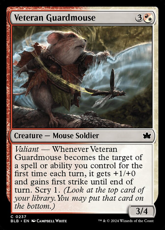This Is An Image Of The Magic The Gathering Card Veteran Guardmouse From The Set Bloomburrow - Designed By Artist Campbell White