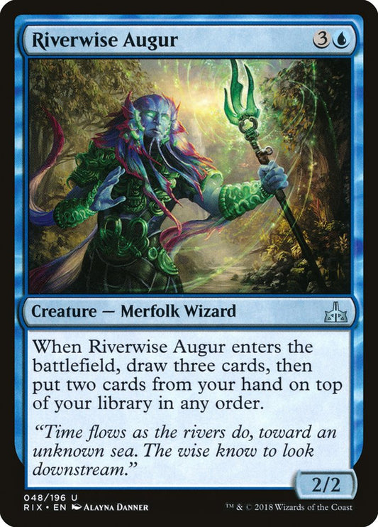 This Is An Image Of The Magic The Gathering Card Riverwise Augur From The Set Forgotten Realms Commander - Designed By Artist Alayna Danner