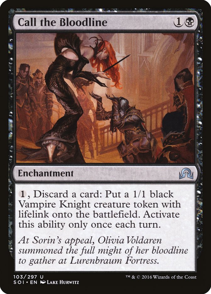 This Is An Image Of The Magic The Gathering Card Call the Bloodline From The Set Shadows over Innistrad - Designed By Artist Lake Hurwitz